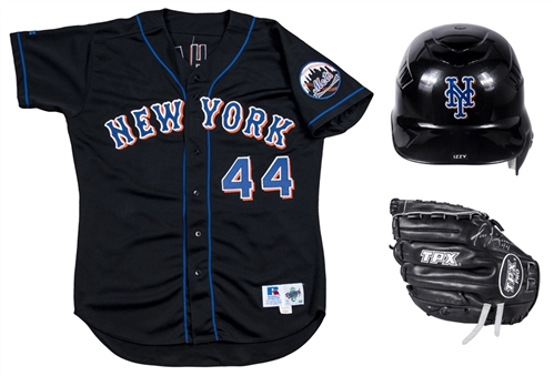 Lot of (3) Jason Isringhausen Game Used New York Mets Jersey, Batting Helmet & Glove (signed) (Beckett, PSA/DNA, JT Sports) 